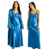 plain teal blue shiny silky satin and lace long chemise with a wrap which is cuddleskin satin which is lined with brushed cotton for warmth. In uk sizes 12, 14, 16, 18, 20, 22, 24, 26