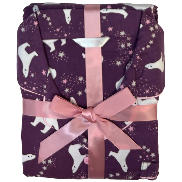 Purple Poler Bears Flannelette Wincey PJs Pyjama Set 100% Cotton