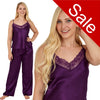 Sale Sexy Silky Shiny Satin Plain Purple Pyjamas PJs Pajamas Set Cami Top Size 12 - 18