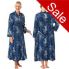 ladies navy teal blue floral silky shiny satin oriental style full length dressing gown, bathrobe, wrap, kimono with full length sleeves in UK size 14, 16