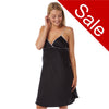 plain black satin chemise nightie which is knee length with adjustable straps and a vee neck detail in UK size 12,