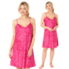 bright pink animal leopard print satin chemise nightie which is knee length with adjustable straps and a vee neck detail in UK plus sizes 12, 14, 16, 18, 20, 22, 24, 26, 28, 30, 32, 34, 36, 38