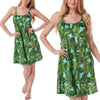 banana leaf tropical satin chemise nightie which is knee length with adjustable straps and a round neck detail in UK sizes 8, 10, 12, 14, 16, 18