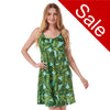 banana leaf tropical satin chemise nightie which is knee length with adjustable straps and a round neck detail in UK sizes 8, 10, 12, 14, 16, 18