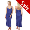 Long full length jacquard satin chemise nightdress with string adjustable straps in a blue animal leopard pattern in UK plus sizes 12, 14, 16, 18, 20, 22,
