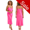 Long full length mat satin chemise nightdress with string adjustable straps in plain bright neon pink in UK plus sizes 16, 18, 20, 22, 24, 26. This style is very bright pink. 