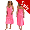 long full length mat satin chemise nightdress with string adjustable straps in plain bright blossom pink in UK plus sizes 16, 18, 20, 22, 24, 26