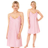 plain pastel pink satin chemise nightie which is knee length with adjustable straps and a vee neck detail in UK plus sizes 12, 14, 16, 18, 20, 22, 24, 26, 28, 30, 32, 34, 36, 38