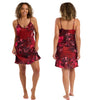 Cherry red oversize tropical bloom floral print mat satin chemise, nightie which is knee length with adjustable straps and a vee neck detail in UK plus sizes 16, 18, 20, 22, 24, 26