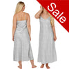 Long full length mat satin chemise nightdress with string adjustable straps with a grey paisley print in UK plus sizes 12, 14, 16, 18, 20, 22, 24, 26, 28, 30, 32, 34,