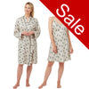 Ivory cheetah, tiger print silky mat satin matching knee length chemise and dressing gown robe set in UK size 10-12, 
