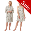 Ivory cheetah, tiger print silky mat satin matching knee length chemise and dressing gown robe set in UK size 10-12, 