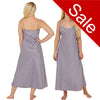 Long full length mat satin chemise nightdress with string adjustable straps in a geometric floral navy and pink pattern in UK plus sizes 12, 14, 16, 18, 20, 22, 24, 26, 28, 30, 32, 34