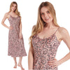 long full length mat satin chemise nightdress with string adjustable straps in a pink animal leopard pattern in UK sizes 8, 10