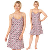 pink and navy ditsy floral with an ivory background satin chemise nightie which is knee length with adjustable straps and a vee neck detail in UK plus sizes 12, 14, 16, 18, 20, 22, 24, 26, 28, 30, 32, 34, 36, 38