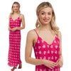 long full length mat satin chemise nightdress with string adjustable straps in a pink heart print spot pattern in UK plus size 32, 34
