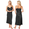 Long full length mat satin chemise nightdress with string adjustable straps in plain black in UK plus sizes 16, 18, 20, 22, 24, 26,