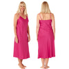 long full length mat satin chemise nightdress with string adjustable straps in a plain peony bright pink in UK plus sizes 8, 10, 12, 14, 16, 18, 20, 22, 24, 26,