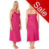 Long full length mat satin chemise nightdress with string adjustable straps in a plain peony bright pink in UK sizes 12, 14