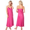 long full length mat satin chemise nightdress with string adjustable straps in a plain raspberry pink in UK plus sizes 12, 14, 16, 18, 20, 22, 24, 26, 28, 30, 32, 34, 36, 38