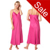 Long full length mat satin chemise nightdress with string adjustable straps in a plain raspberry pink in UK plus sizes 12, 14, 16, 18, 20, 22, 24, 26, 28, 30, 32, 34, 36, 38