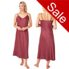 Long full length mat satin chemise nightdress with string adjustable straps in a plain wine red in UK plus sizes 12, 14, 16, 18, 20, 22, 24, 26, 28, 30, 32, 34, 36, 38