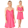 plain hot pink satin chemise nightie which is knee length with adjustable straps and a vee neck detail in UK plus sizes 12, 14, 16, 18, 20, 22, 24, 26, 28, 30, 32, 34, 36, 38