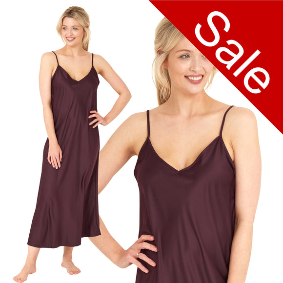 Sale Long Full Length Plain Wine Sexy Mat Satin Chemise Nightdress Negligee Lingerie PLUS SIZE