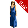 Long full length silky shiny satin and lace chemise nightdress with string adjustable straps in plain teal blue in UK plus sizes 14, 16, 18, 20, 22, 24, 26, 28,