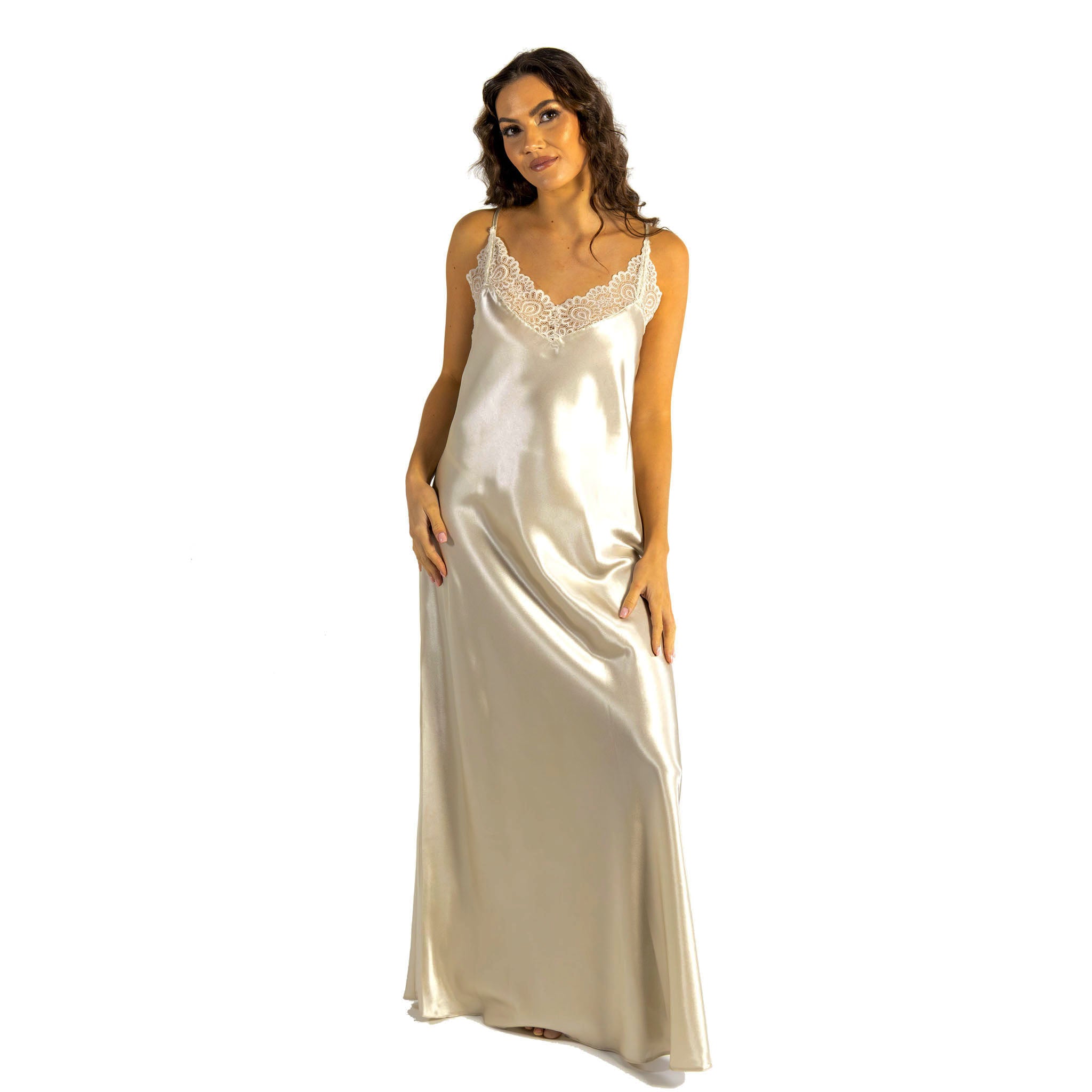 Long Full Length Gold Beige Lace Sexy Shiny Silky Satin Chemise Nightdress Negligee PLUS SIZE Long Full Length Gold Beige Lace Sexy Shiny Silky Satin Chemise Nightdress Negligee PLUS SIZE