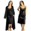 plain black shiny silky satin and lace chemise with a wrap which is cuddleskin satin which is lined with brushed cotton for warmth. In uk sizes 12, 14, 16, 18, 20, 22, 24, 26. 