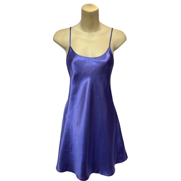 Plain Lilac Purple Sexy Shiny Silky Satin Chemise Nightie Full Slip Negligee