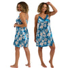 Teal oversize bloom floral print silky shiny satin chemise, nightie which is knee length with adjustable straps and a vee neck detail in UK plus sizes 20, 22,