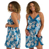 Teal oversize bloom floral print silky shiny satin chemise, nightie which is knee length with adjustable straps and a vee neck detail in UK sizes 8, 10, 20, 22