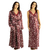 Cherry burgundy red floral silky shiny satin and lace matching wide strap nightdress and dressing gown robe set which is full length in UK plus sizes 18, 20, 22, 24,