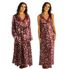 Cherry burgundy red floral silky shiny satin and lace matching wide strap nightdress and dressing gown robe set which is full length in UK plus sizes 18, 20, 22, 24,