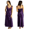 long full length silky shiny satin and lace chemise, nightdress with wide straps which are adjustable at the back in plain deep purple in UK plus sizes 12, 14, 16, 18, 20, 22, 24, 26, 28, 30, 32, 34, 36, 38