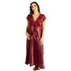long full length silky shiny satin and lace chemise nightdress with wide fixed straps in a plain burgundy red style in UK plus sizes 18, 20, 22, 24,