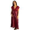 long full length silky shiny satin and lace chemise nightdress with wide fixed straps in a plain burgundy red style in UK plus sizes 18, 20, 22, 24,