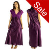 long full length silky shiny satin and lace chemise nightdress with wide fixed straps in a mulberry purple style in UK plus sizes 10, 12, 18, 20, 22, 24, 26, 28,