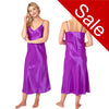 Long full length sliky shiny satin chemise nightdress with string adjustable straps in a violet purple in UK plus sizes 12, 14, 16, 18, 