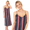 long full length mat satin chemise nightdress with string adjustable straps in a nautical navy, red and white stripe in UK plus sizes 12, 14, 16, 18, 20, 22, 24, 26, 28, 30, 32, 34, 36, 38