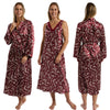 Cherry burgundy red floral silky shiny satin and lace matching wide strap nightdress and dressing gown robe set which is full length in UK plus sizes 18, 20, 22, 24,