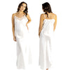long full length silky shiny satin and lace chemise nightdress with string adjustable straps in plain ivory in UK plus sizes 12, 14, 16, 18, 20, 22, 24, 26, 28, 30, 32, 34, 36, 38