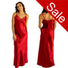 long full length silky shiny satin and lace chemise nightdress with string adjustable straps in plain bright red in UK sizes 12, 14, 16, 