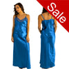 long full length silky shiny satin and lace chemise nightdress with string adjustable straps in plain teal blue in UK  sizes 12, 14, 16, 