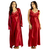 plain red shiny silky satin and lace long chemise with a wrap which is cuddleskin satin which is lined with brushed cotton for warmth. In uk sizes 12, 14, 16, 18, 20, 22, 24, 26