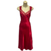 long full length silky shiny satin and lace chemise, nightdress with wide straps which are adjustable at the back in plain bright red in UK plus sizes 12, 14, 16, 18, 20, 22, 24, 26, 28, 30, 32, 34, 36, 38