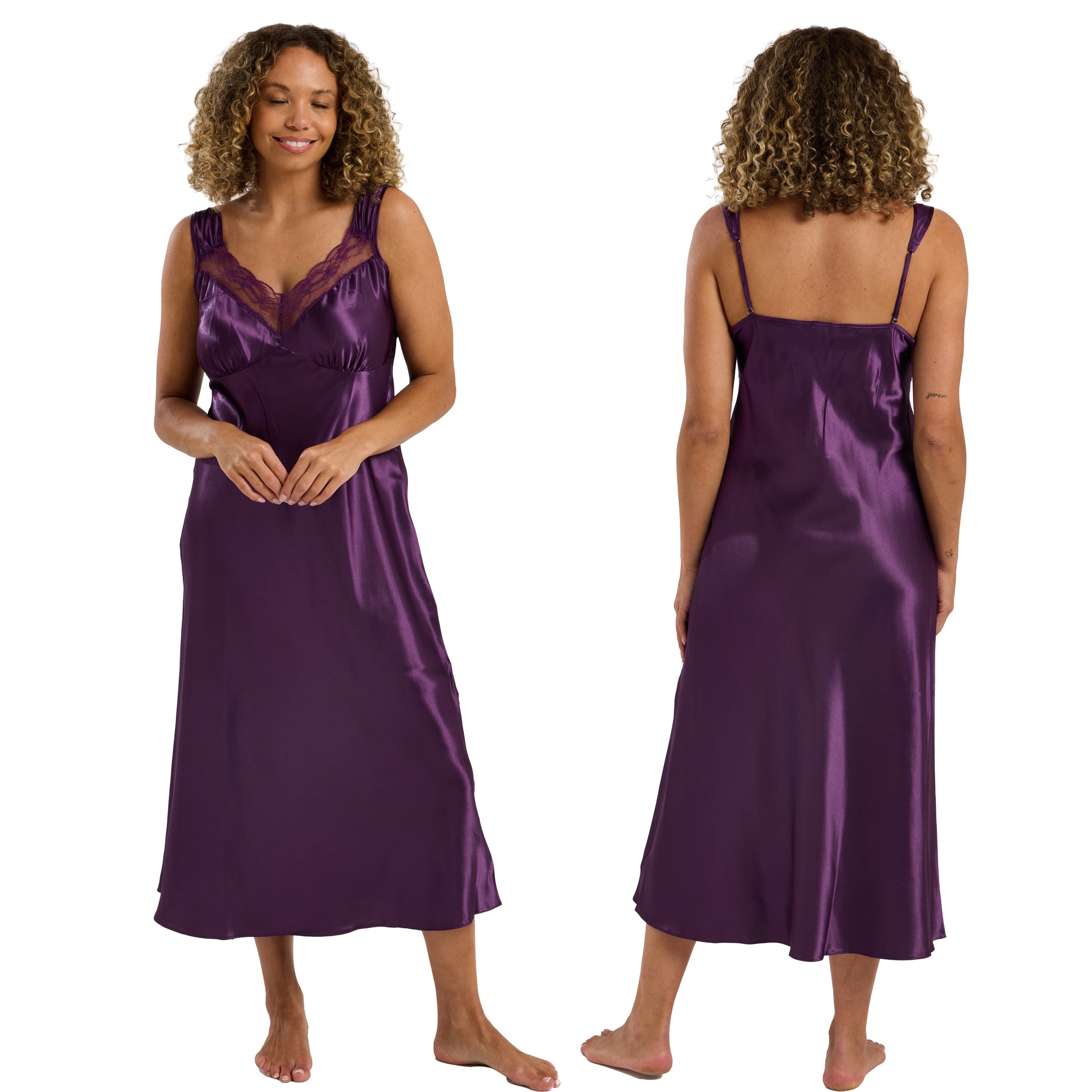 Purple Satin Nightdress Size 18 Long Full Length Deep Purple Sexy