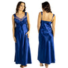 long full length silky shiny satin and lace chemise, nightdress with wide straps which are adjustable at the back in plain navy royal blue in UK plus sizes 12, 14, 16, 18, 20, 22, 24, 26, 28, 30, 32, 34, 36, 38
